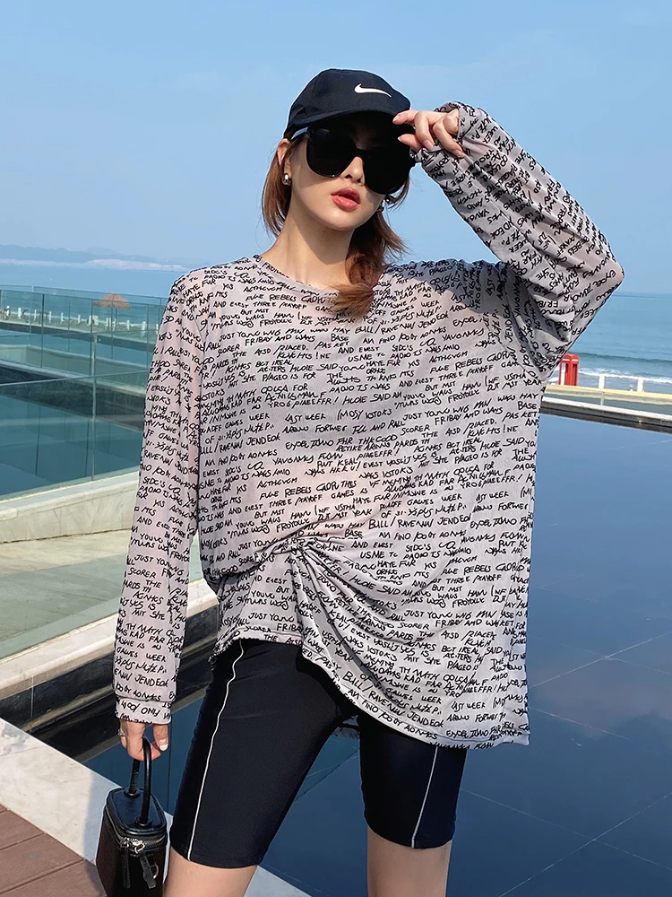 

Women's Two-Piece Swimsuit Tee-Piece Set Large Size Swimming Costume Adult plus Size Meat Covering Slimming Long Sve Cov...