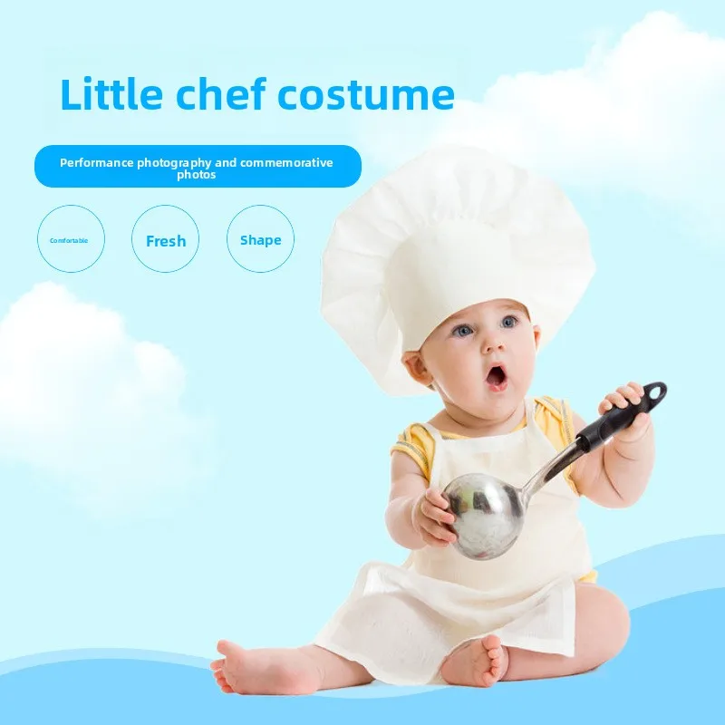 

Новый детский костюм шеф-повара, фартук для фотосъемки с белой шляпой шеф-повара, униформа для выступлений