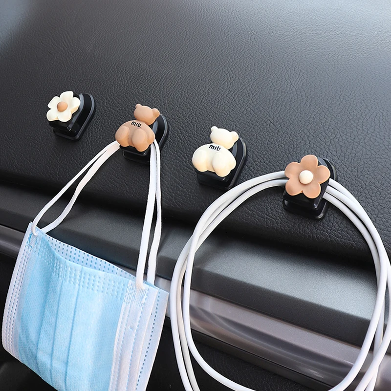 

4PCS Creative Car Hooks Wall-mounted Home Decor Blossom Sundries Holder Hooks Multifunction Masks Keys Organizer Hanger Hangers