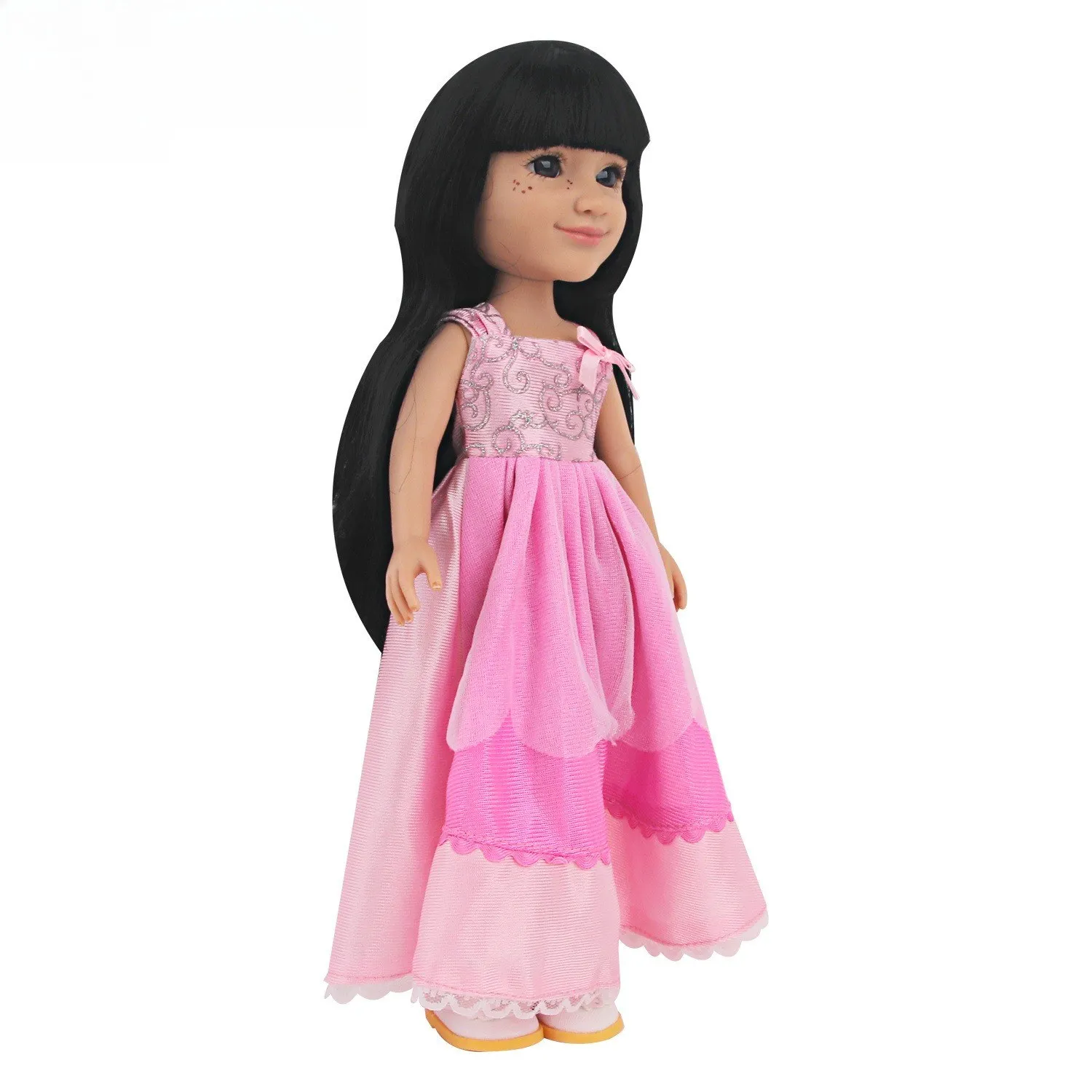 14-Zoll-Reborn-Mädchenpuppe, einteiliges Prinzessinnenkleid-Puppenkleidungsset aus rosa Spitze