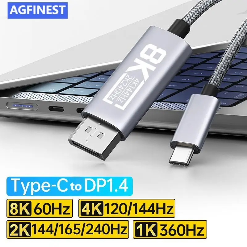 USB C to 8K Displayport 1.4 for iPhone Macbook 4K240Hz HDR USB Type C to DP Cable 8K Adapter for phone PC Projector TV