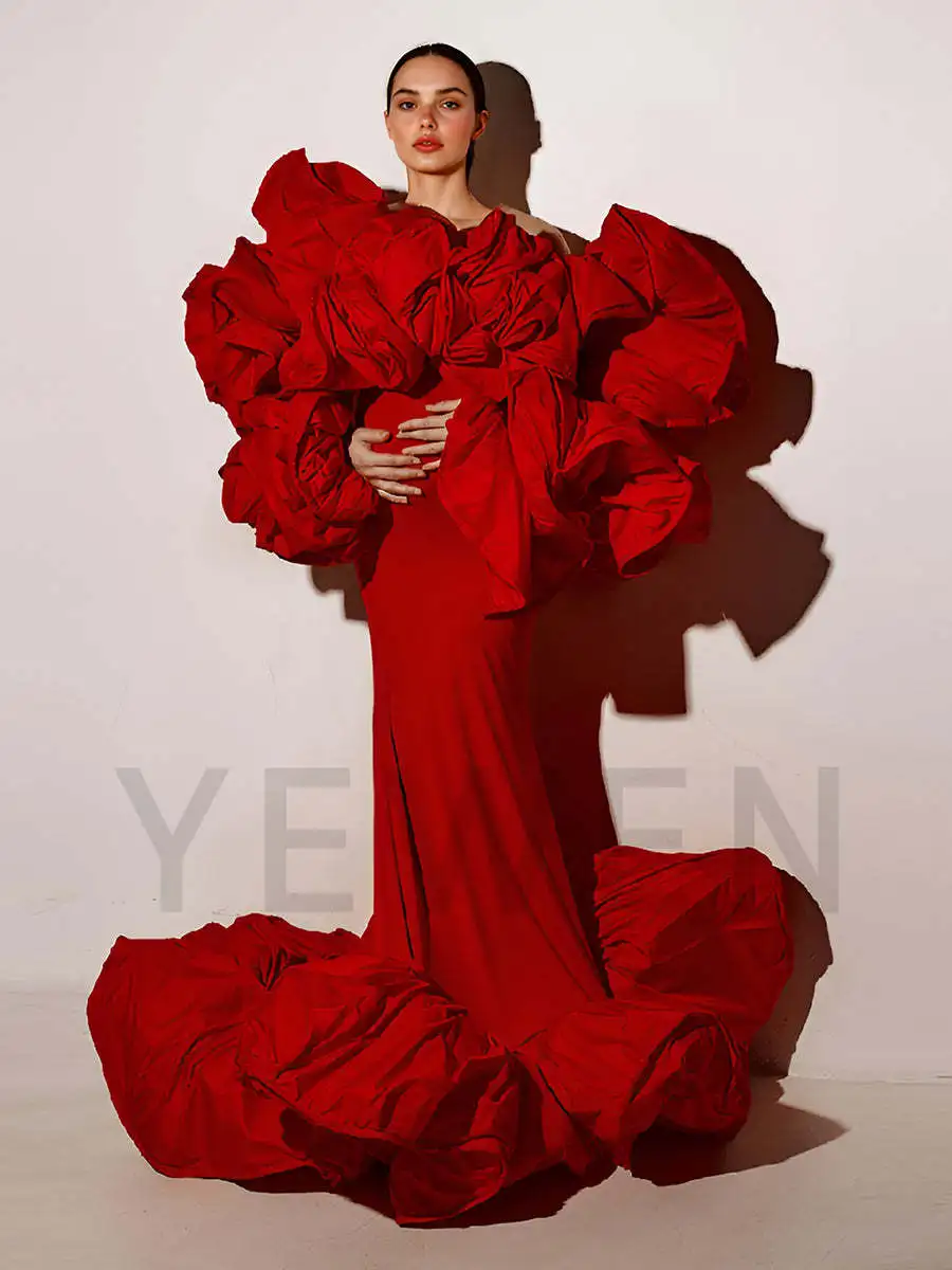 

Mermaid Bespoke Occasion Dresses for Pregnant Woman Ruched Sleeves and Bottom Backless Maternity Dresses for Photoshoot YW250050