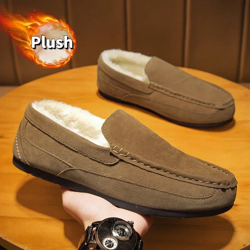 Winter Men Shoes Plush Warm Men Loafers Fashion Comfortable Casual Shoes Business Men Moccasins Soft Sole Non-slip Sneaker Falts