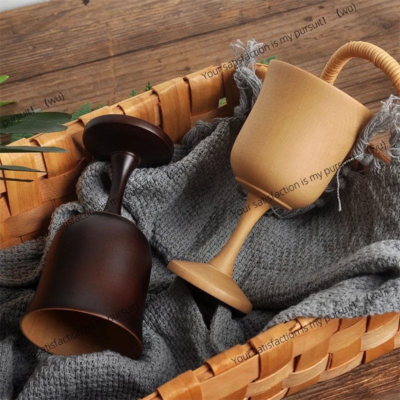 Handmade wooden goblets, classical wine glasses, kitchen drink utensils