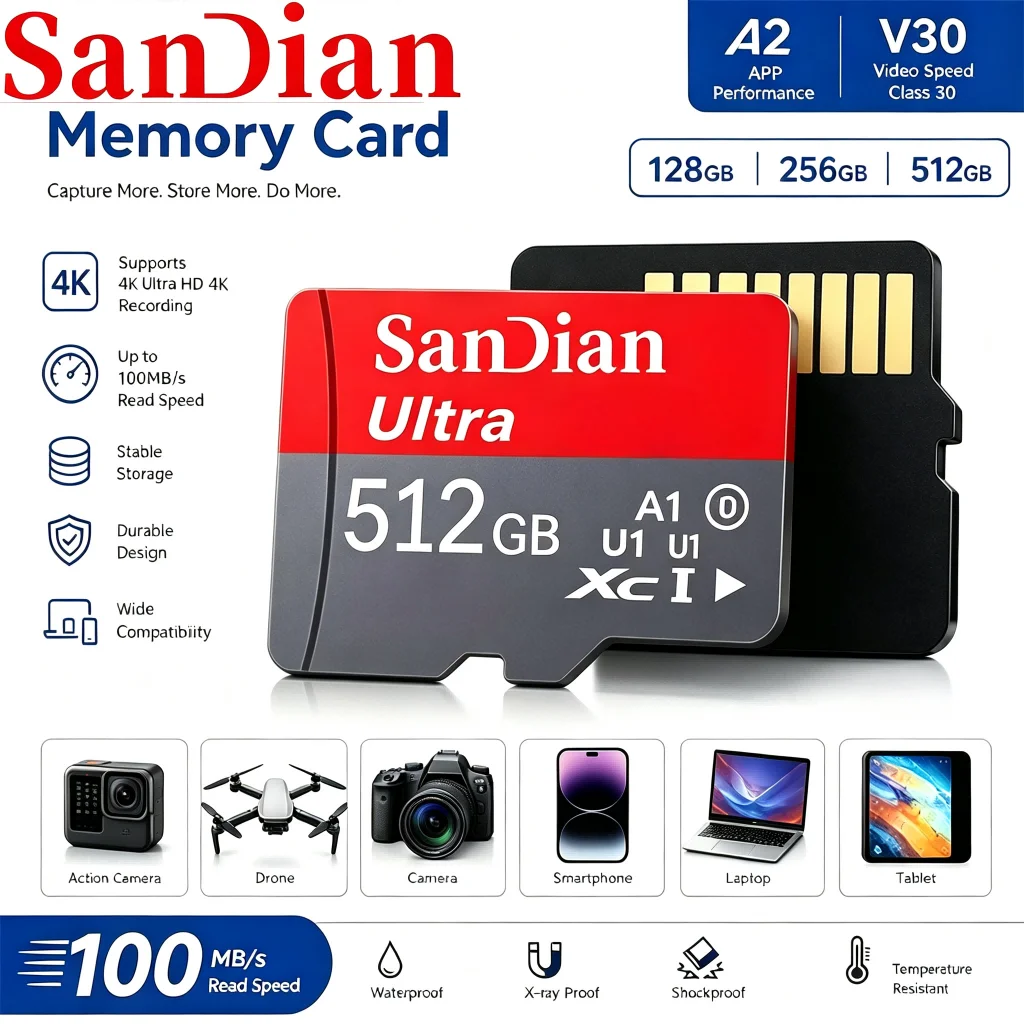 SD Cards 512GB Micro TF SD Card 64GB Memory Card 256GB TF Cards V60 for Desktop/Smart TV/Gaming Console/Car DVR/Car Camera