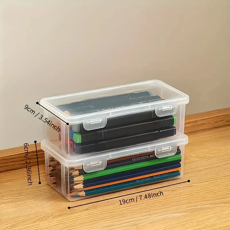 1Pc Large Clear Plastic Storage Boxes with Hinged Lids Perfect for Pens Pencils Crafts Ideal Back To School Office Organizer