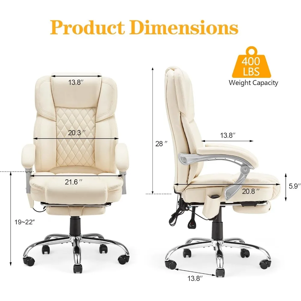 كرسي مكتب تنفيذي مع مسند للقدمين، كرسي مكتب تدليك 6 نقاط مع مسند ظهر مستلق، شاي كمبيوتر جلدي ساخن #3