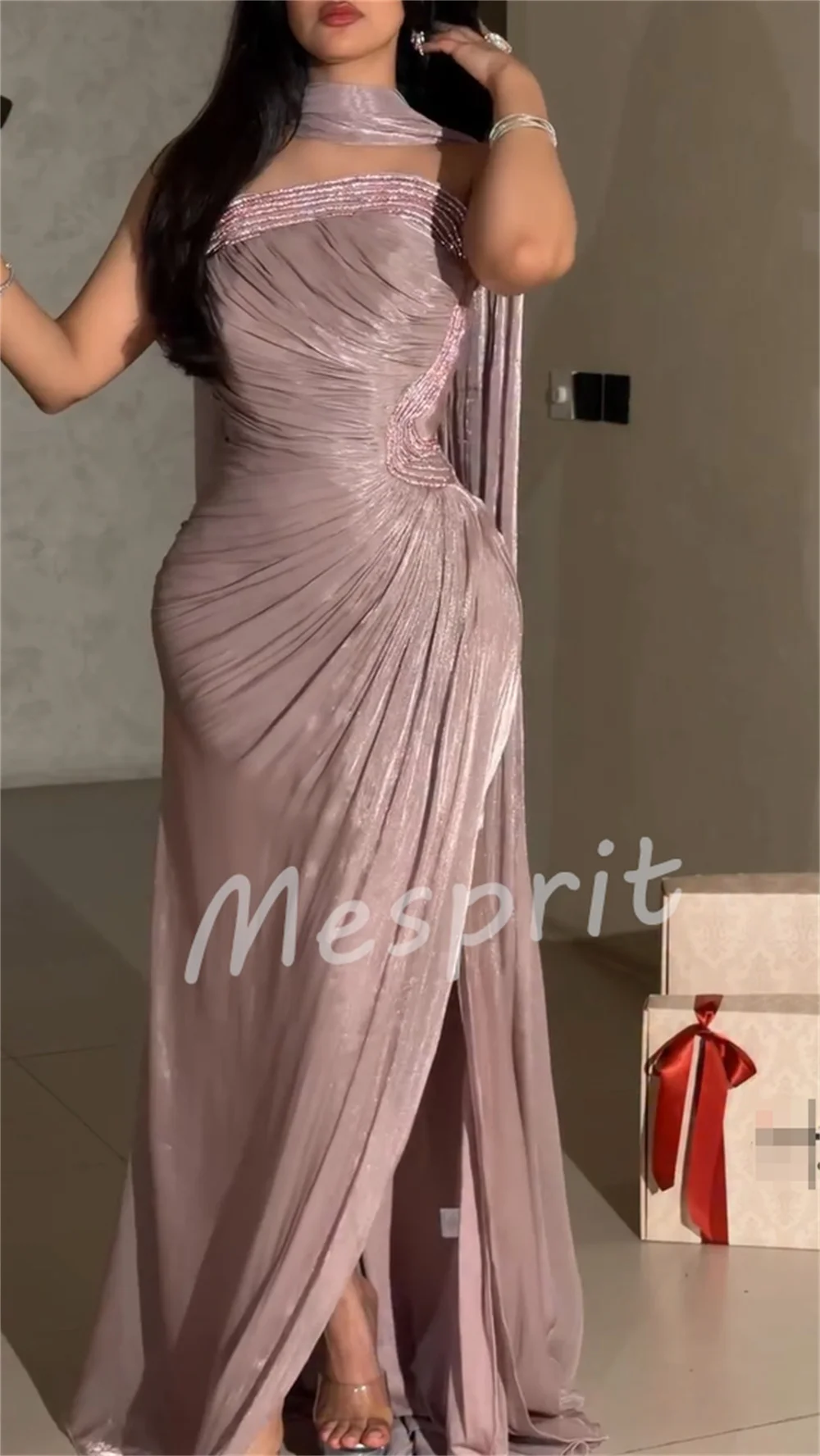 Customized Formal Sequined Pattern Pleat Trumpet Strapless Long Celebrity Evening Dresses Modern Style