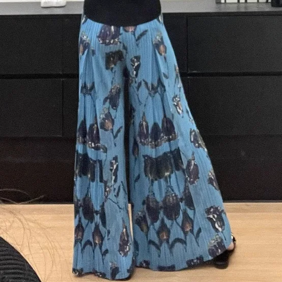 แฟชั่นสบายๆอเนกประสงค์กางเกงขากว้างMiyakeพิมพ์จีบเอวสูงผู้หญิงเก้านาทีกางเกง 2025 ฤดูร้อนใหม่