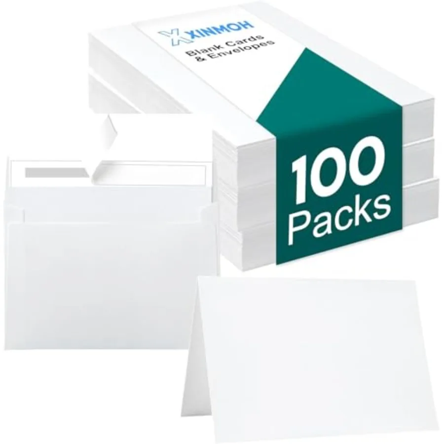 100 عبوة من البطاقات البيضاء الفارغة و100 عبوة من المغلفات مقاس 4 × 6 بطاقات المعايدة والمغلفات مجموعة بطاقات مطوية مع مظروف ذاتي الغلق
