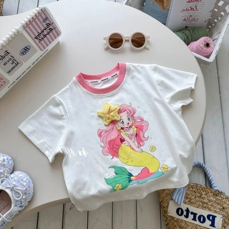 

00% Cotton Summer New Cartoon Sli Children's ort Sve Tops And Skirts Set for Girls Cute Heavy Work Parent-Child Hom...