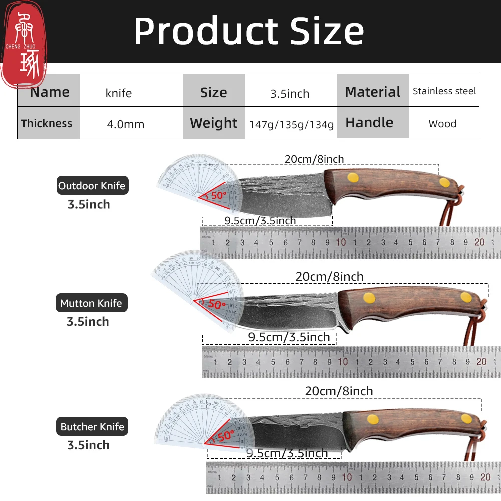 3.5inch Kitchen Knife Full Tang Thickened Knife High Carbon Steel  Forged Butcher Knives Meat Cleaver Boning Knife Wooden Handle