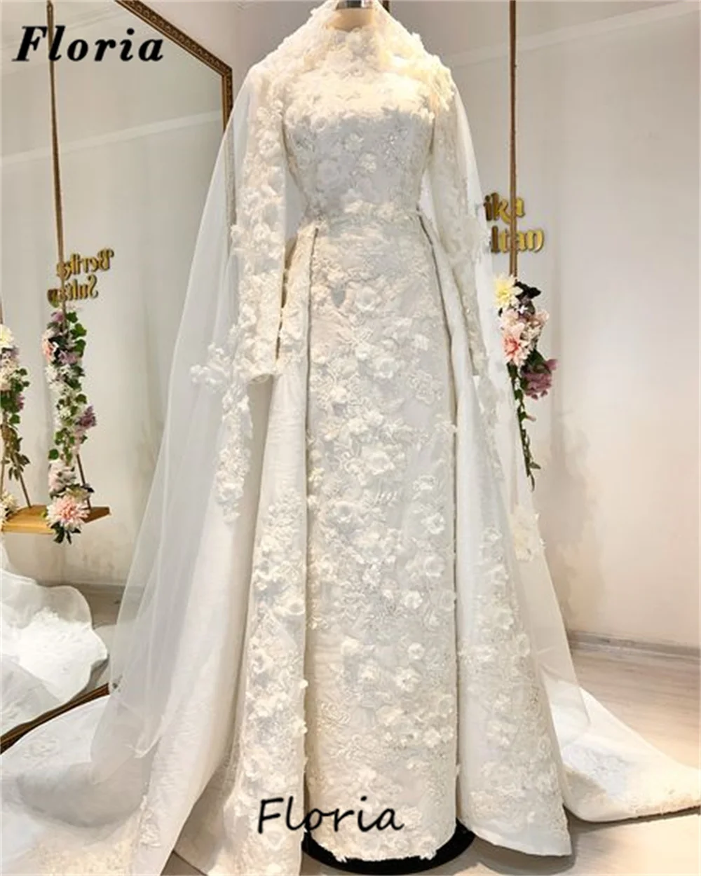 

Muslim White Flowers Evening Dresses Aso Ebi African Beading Wedding Party Gowns Vestidos De Noche Elegant Graduation Prom Dress