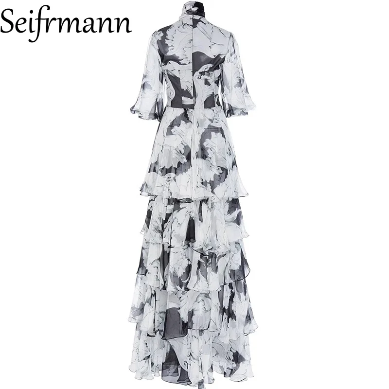 Seifrmann vestido feminino elegante de festa, bolo, verão, meia manga, renda, slim, em camadas, babados, design, vestido de baile