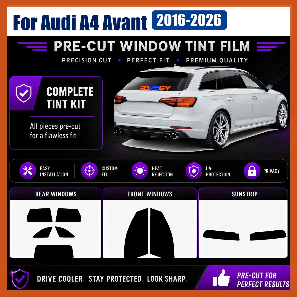 For Audi A4 Avant 2016-2026 Tinted Front & Rear Window Precut Tint Film Vehicle Sun Shade