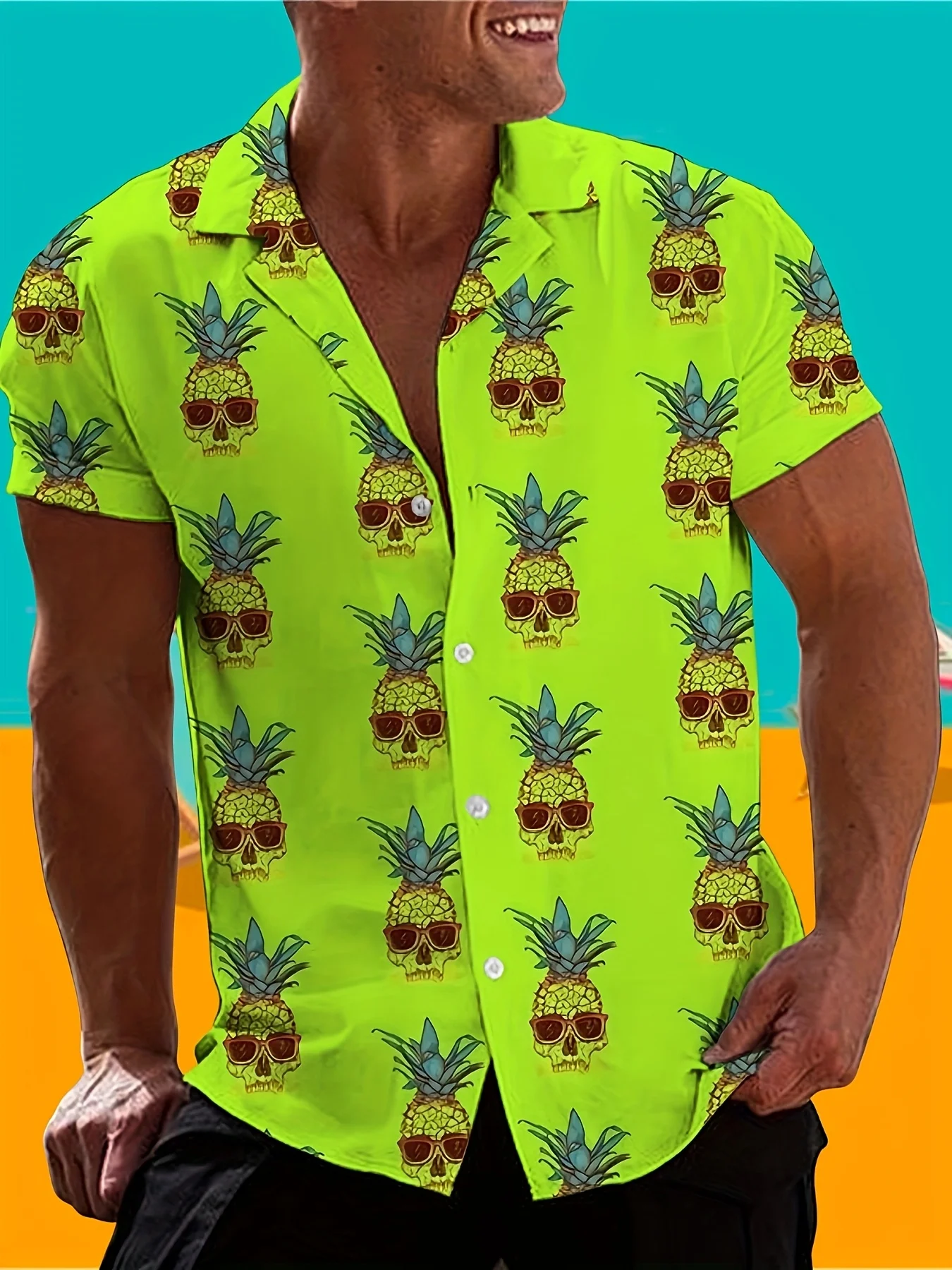 

Fashionable and trendy boys' bright pineapple prints are suitable for daily wear and running summer outdoor beach shirts.