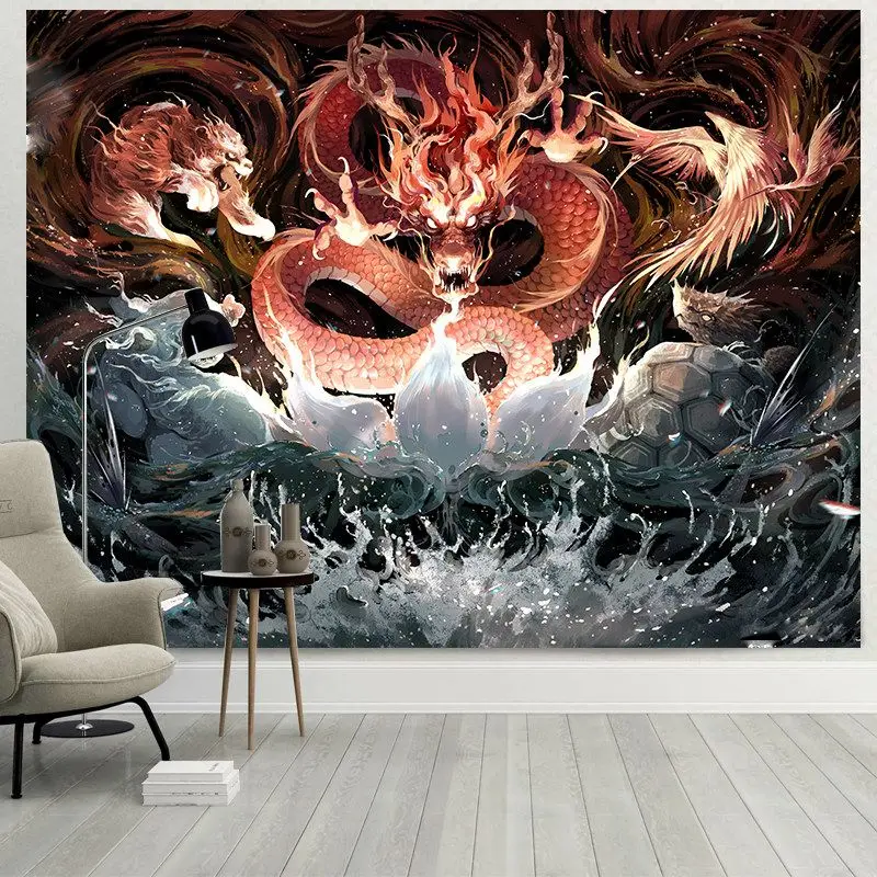 VIKAMA Fantasy White Dragon Wall Tapestry Traditional Chinese Style Girl Wall Hanging for Dorm Apartment Home Decor