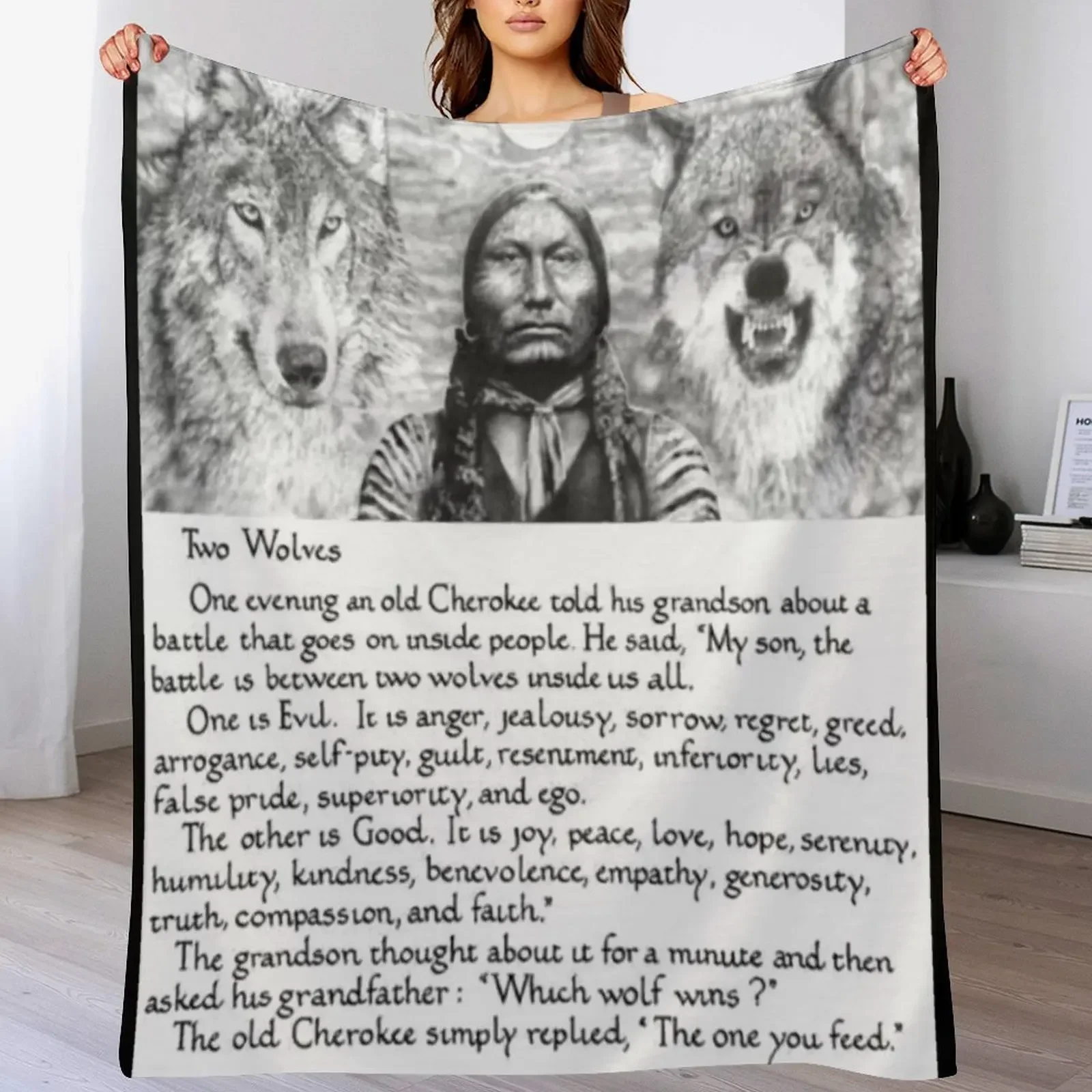 Wise Cherokee saying/ story about 2 wolves Throw Blanket Lightweight Warm Blanket for Travel Camping