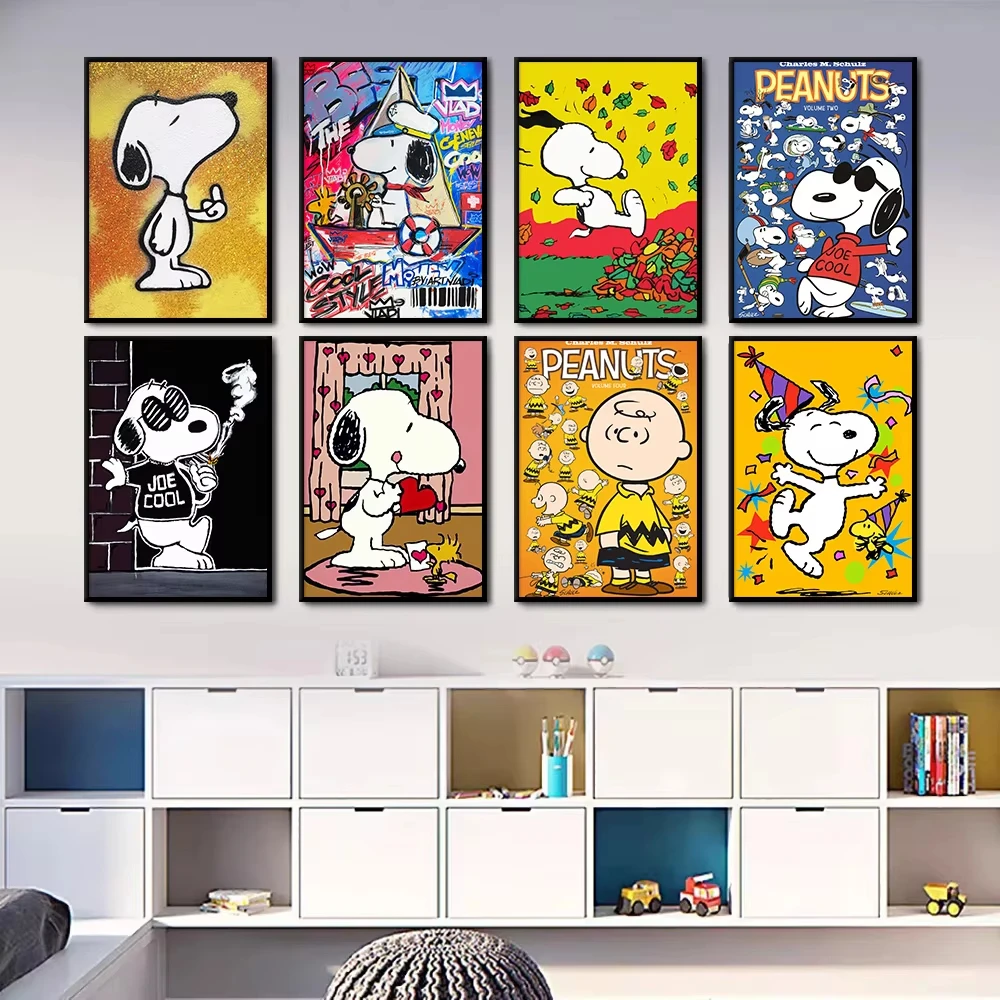 MINISO Cute Fun Snoopy Poster Graffiti Art Canvas Painting Prints Comic Peanuts Dog Picture for Kid Living Room Home Wall Decor