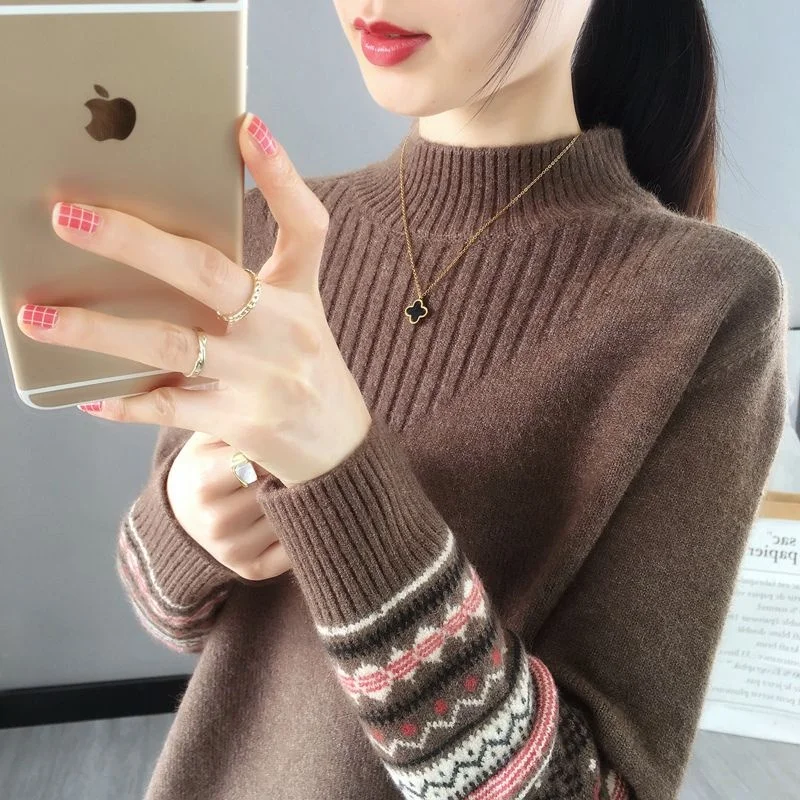 

Высококачественный женский вязаный свитер с высоким воротником, базовый слой, длинная футболка Sve, комбинированная тонкая зимняя футболка