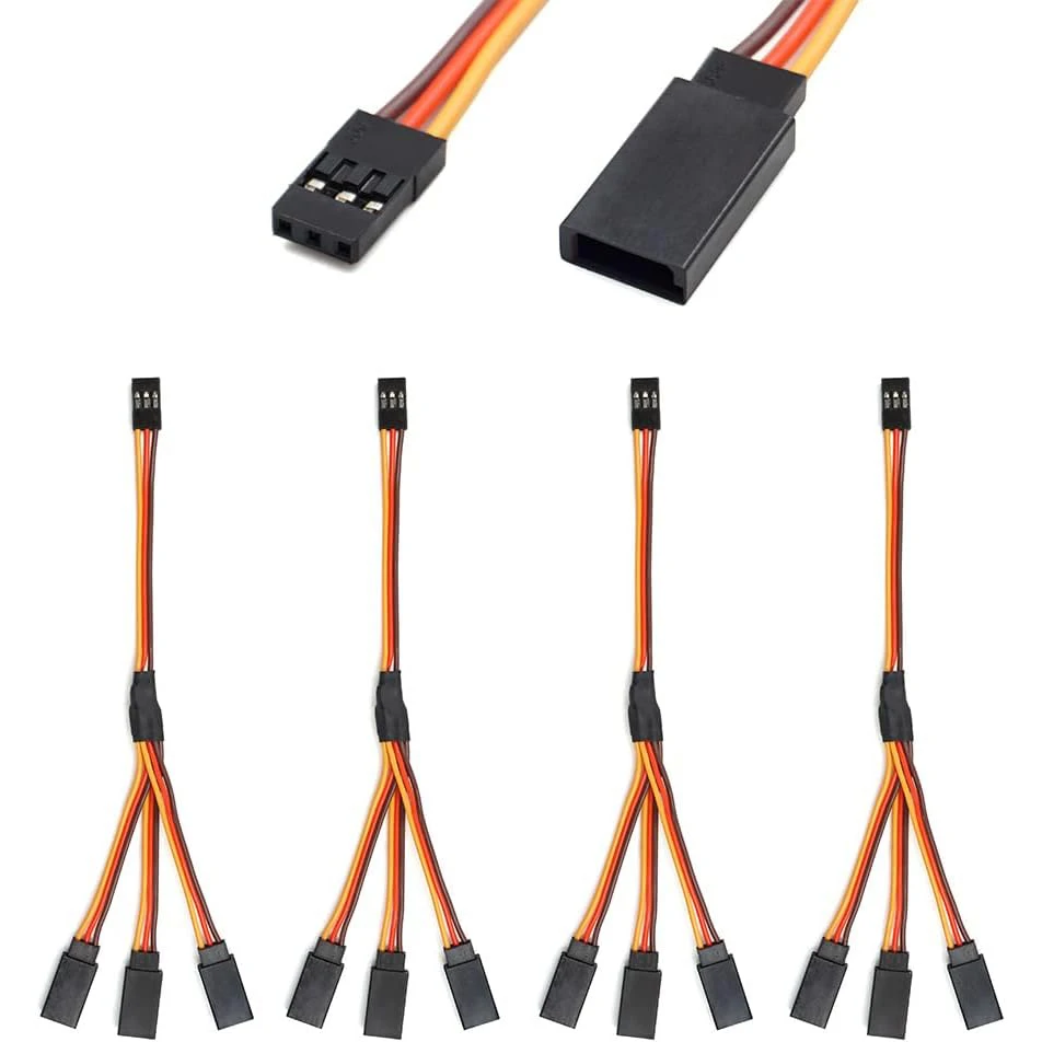 Servo Y Harness Splitter Cable 3 Pin Connector Wire Male to Female 4 Way Extension Lead Compatible with JR Futaba RC Car Airplan