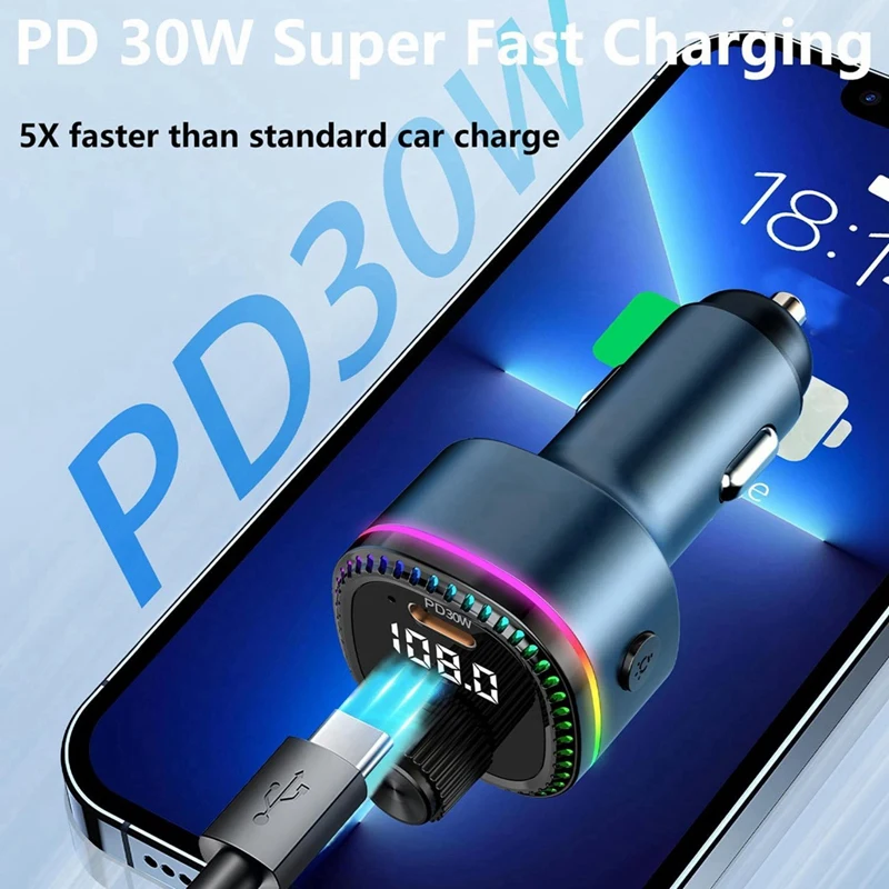 Bluetooth 5.3 FM Transmitter For Car, Bluetooth Car Adapter, Support MP3 Player, Handsfree Calling, LED Backlit, U Disk