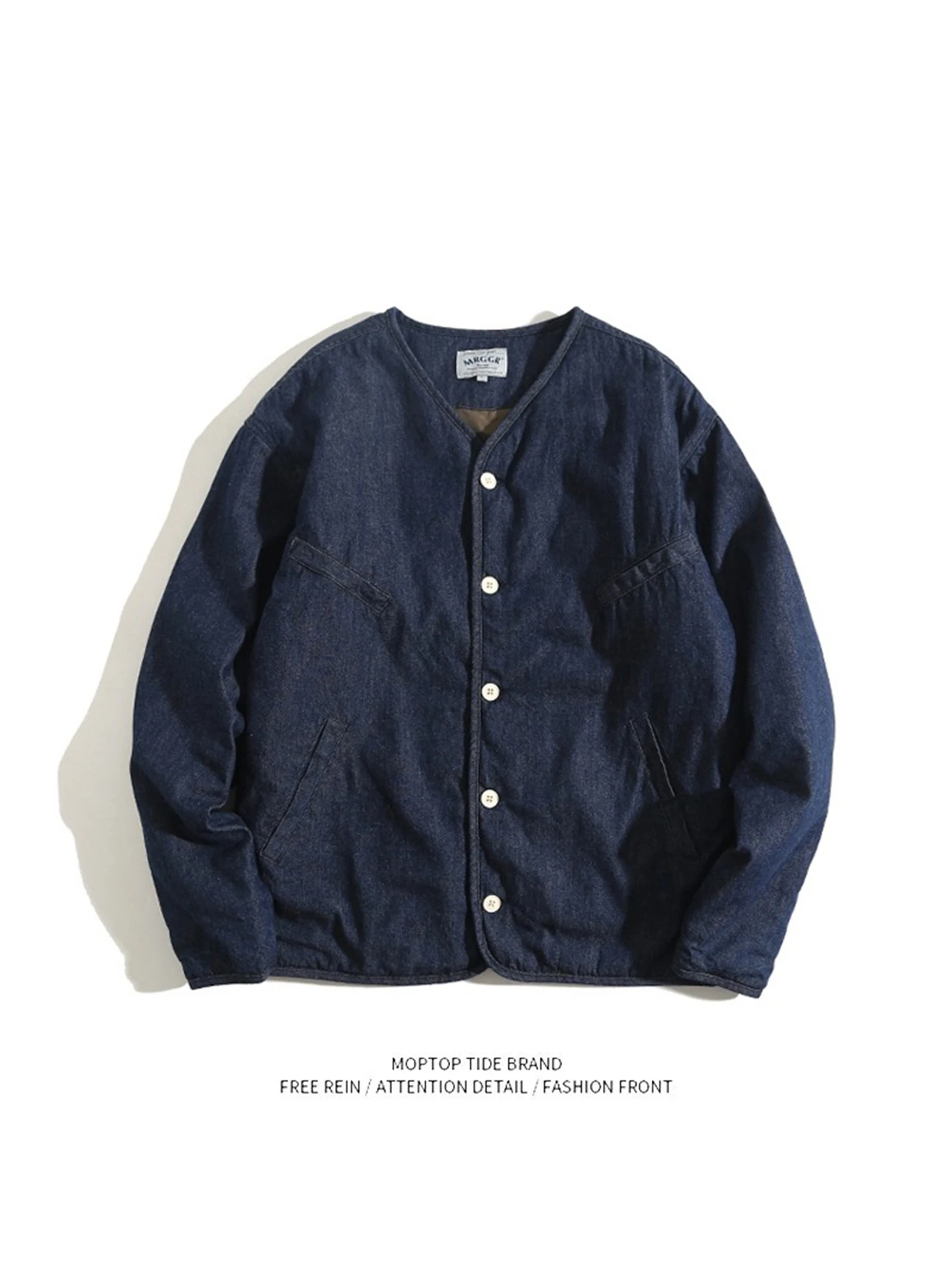 

Мужская джинсовая куртка без подкладки в американском стиле ретро, свободная повседневная многослойная зимняя верхняя одежда из полиэфирной ткани