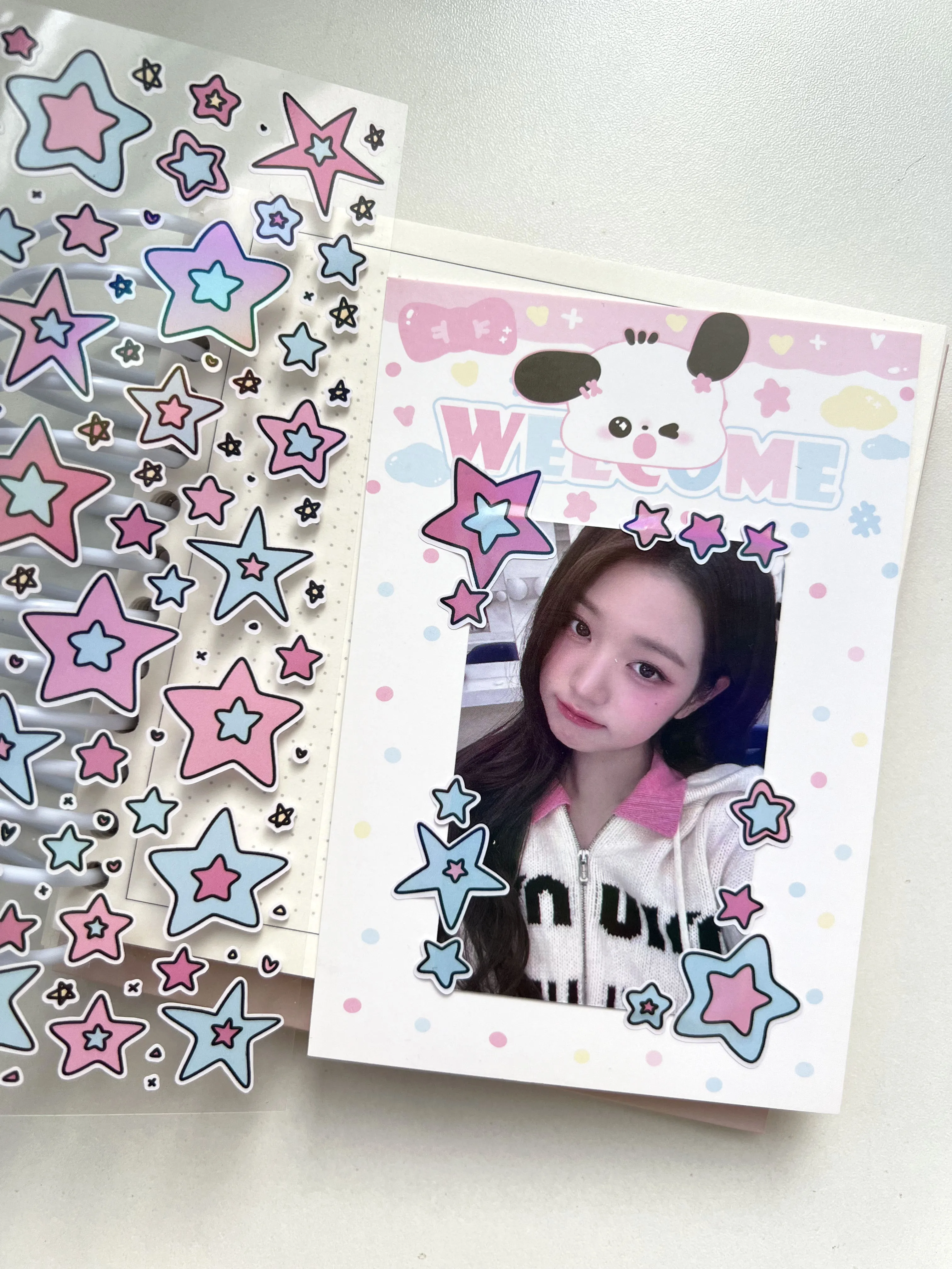 1 Pc Cute Colorful Star Pattern Stickers Korean Style Toploader Deco DIY Scrapbooking Kpop Idol Photo Card Stickers Supplies