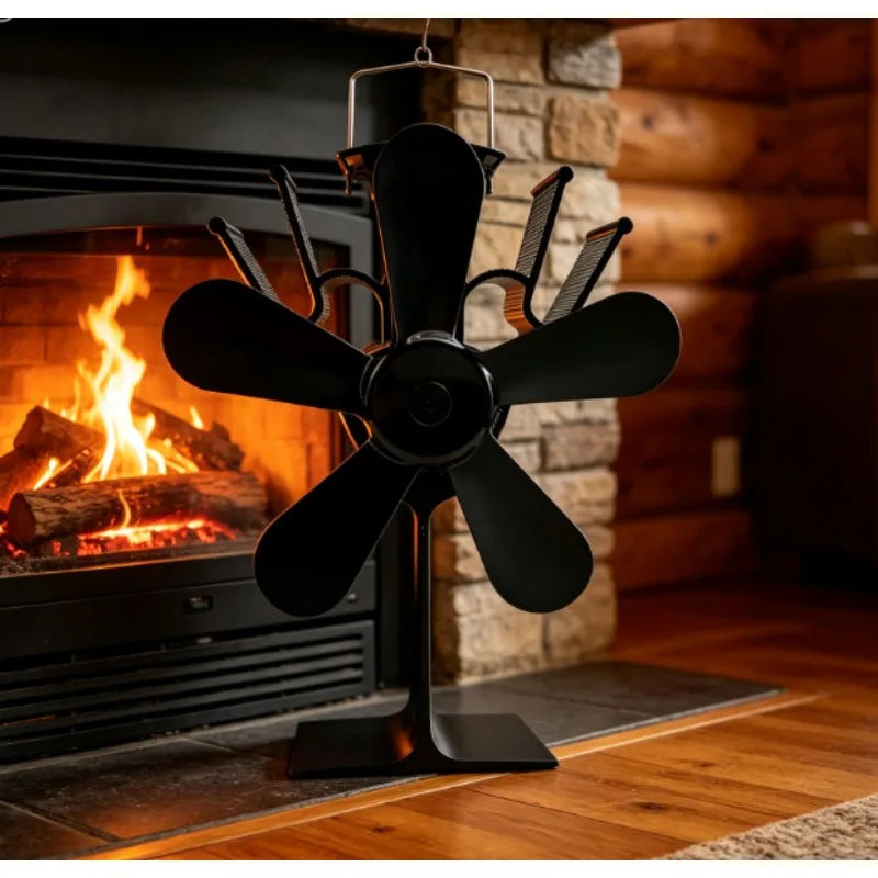 Fireplace fan Thermal power 5-blade thermal energy fan Large air volume Heat driven circulating  Self-start without electricity