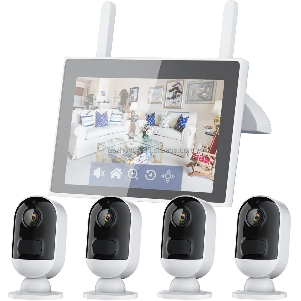 

4CH Mini Smart Wireless Ip Network Security Home Surveillance CCTV Battery Camera System 3MP WiFi 7 Inch LCD Nvr Kit