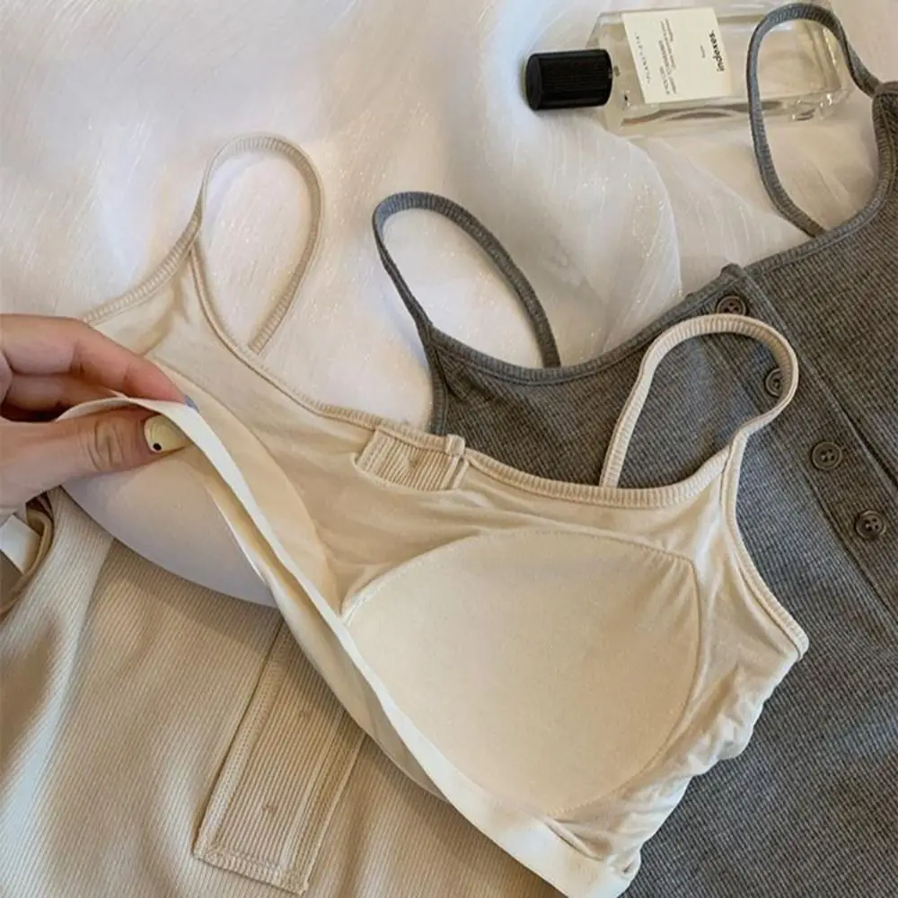 New Fashion Knitted Camisole Women\'s Top Fashion INS Hip Hop Slim Short Tank Niche Button Summer Tube Top