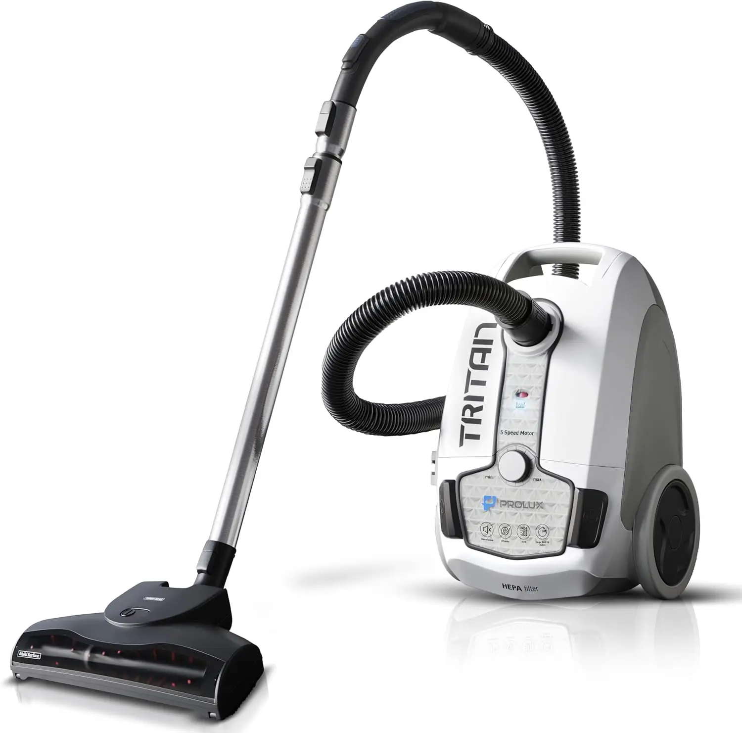 

Tritan Bagged Canister Vacuum Cleaner with Sealed HEPA Filtration, 5-Speed Motor, Ideal for Pet Hair and Home Cleaning