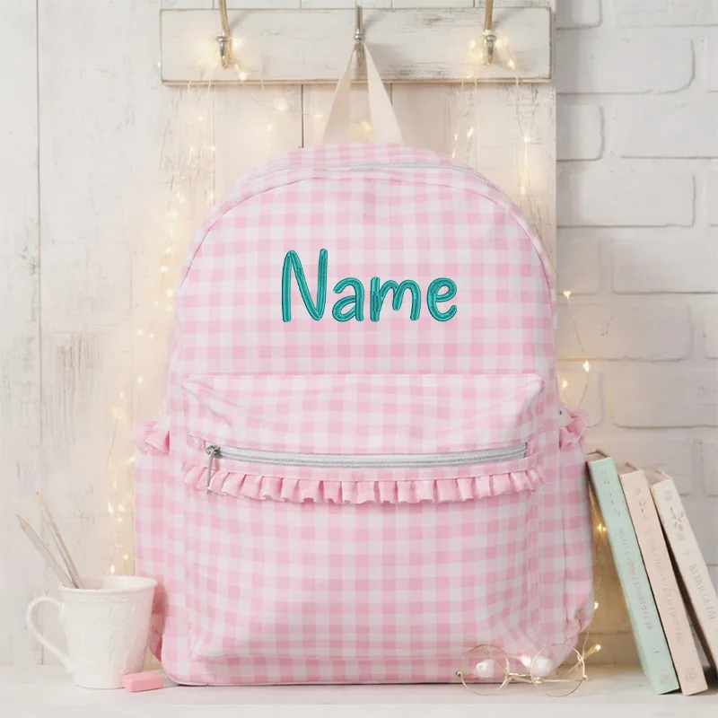 Gingham Backpack Personalized: Custom Name Kids Preschool Kindergarten Bag Large Capacity Backpack Fashion Back-to-School Gift