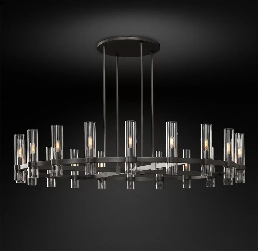 Round Chandeliers Modern Retro LED Clear Glass Brass Chrome Black Hanging Lamps Living Room Dining Room Lights Fixture