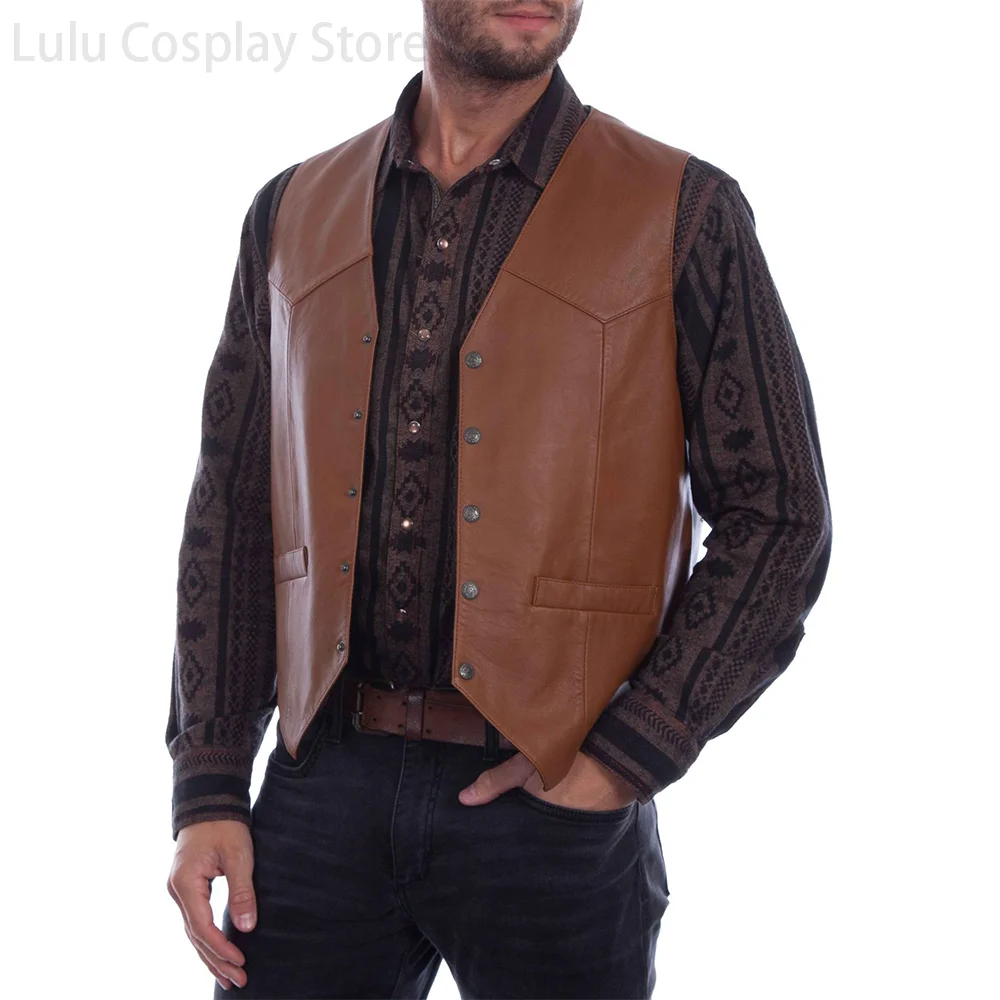 Male Faux Leather Punk Spring Sleeveless Leather Vest Western Mens Gift Holiday Attire Black Biker Motorcycle Hip Hop Waistcoat