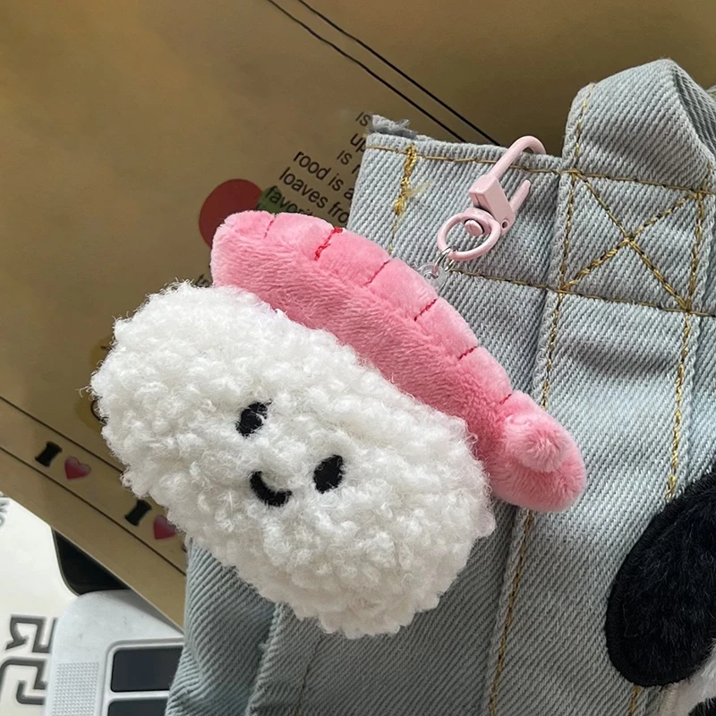 LLavero de juguete de Sushi de camarón de peluche encantador Kawaii para mujeres y niñas, llavero de muñeca de moda de dibujos animados, colgante, accesorio de decoración para bolso