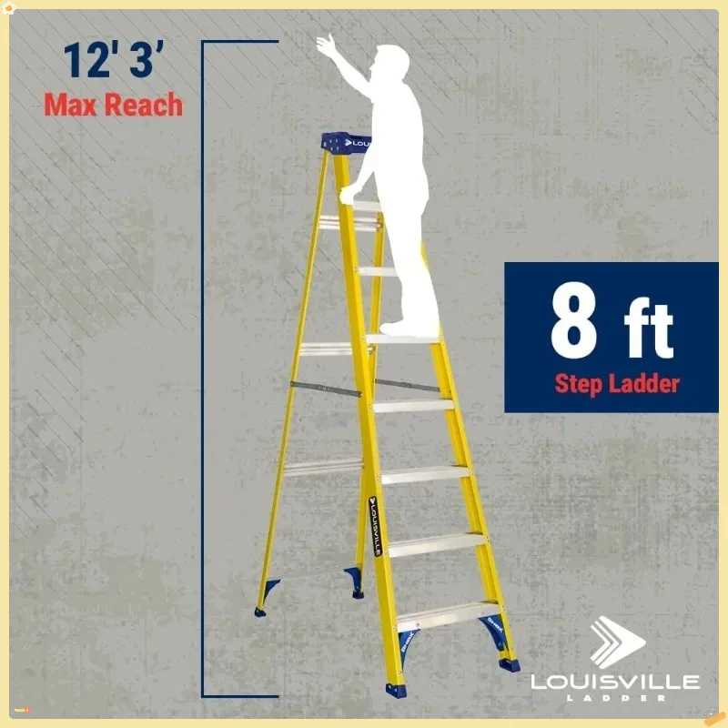 8-Foot Fiberglass Step Ladder - 250-Pound Load Capacity, Type I