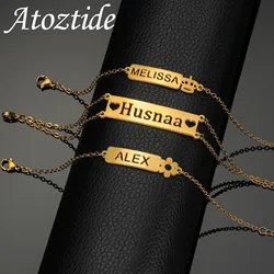 Atoztide Custom Name Bracelet for Women Stainless Steel Jewelry Hollow Letter Heart Link Chain Personalized Kids Birthday Gift