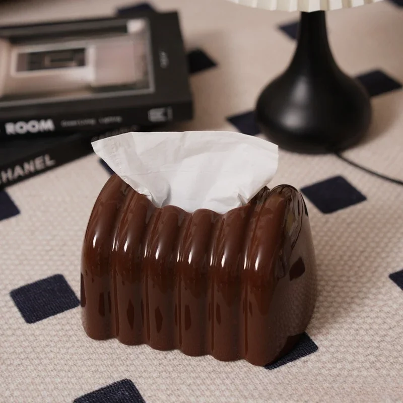 Unique Chocolate Ceramic Tissue Rack Dinner Napkin Storage Box Desk Art Decor Design Sensation Tissue Box Cross-Border