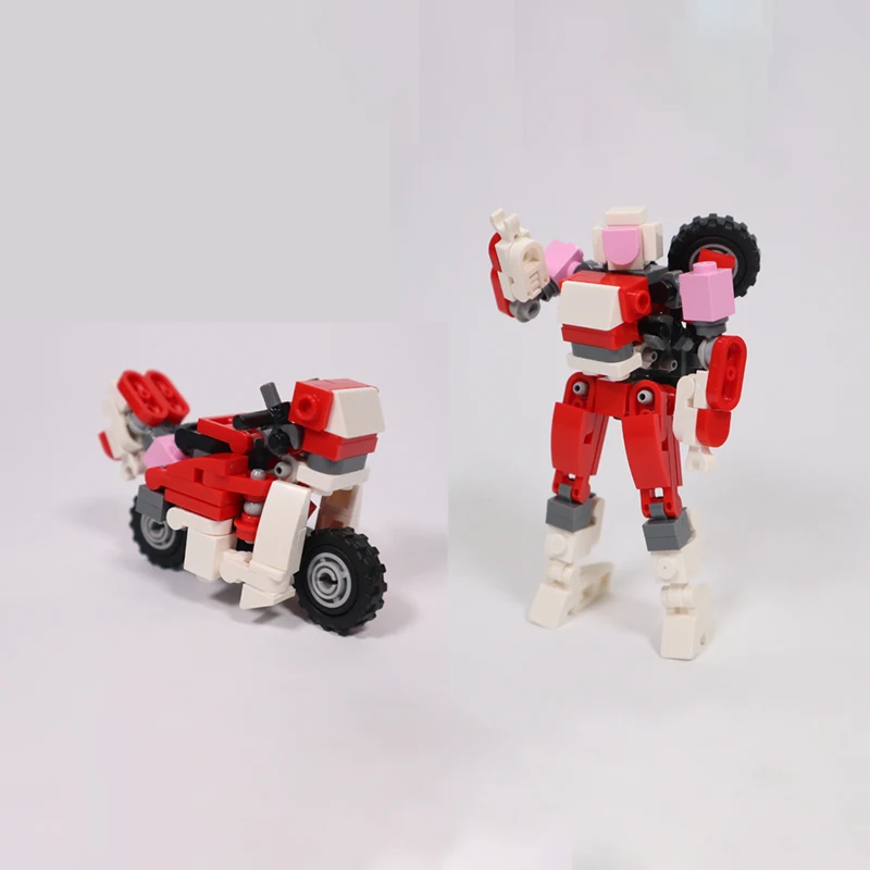 MOC Kreatives Mini-Motorrad Transformierbares Mecha-Bausteinmodell Lehrreiches Montage-Spielzeug für Kinder Geburtstagsdekoration – Detail 5
