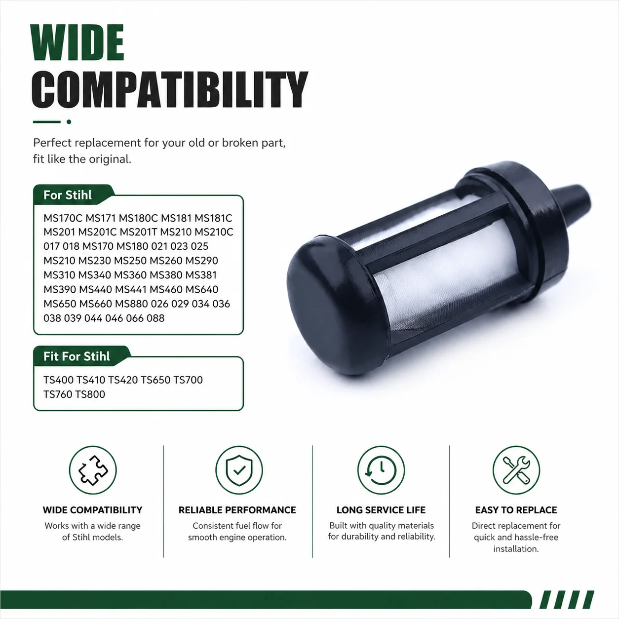 50pcs Fuel Filter Petrol Filter For Stihl MS170 MS180 017 018 MS170C MS180C Chainsaw Replacement Parts Replaces 0000 350 3500