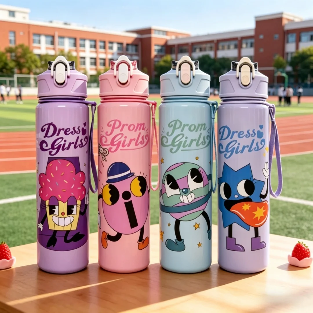 

Funny Cartoon Expression Pattern Water Bottle, Trendy & Stylish, Lightweight with Portable Lanyard, Leakproof & Durable Large