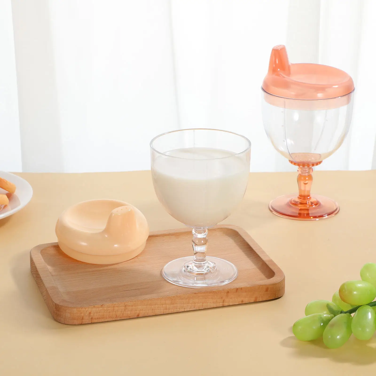 

2Pcs Kids Plastic Goblet High Foot Cup Ergonomic Design Antidrop Toddler Water Milk Drinking Bottle Multipurpose Supply