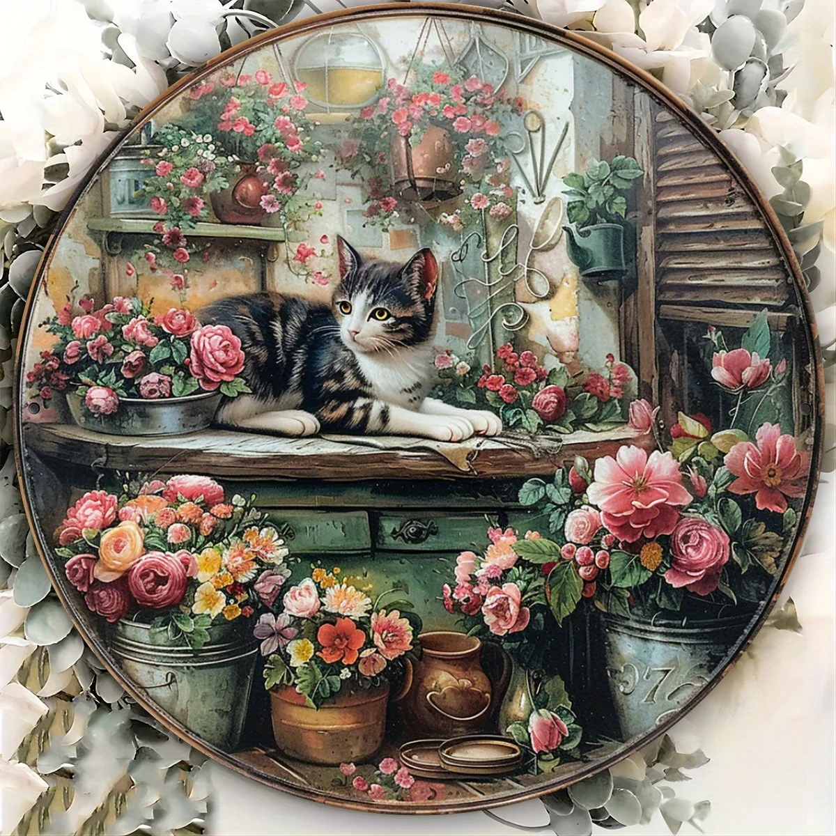 Charming Retro Cat and Florist Sign - Waterproof Wall Decoration for Home, Cafe, Garage | Indoor/Outdoor Use