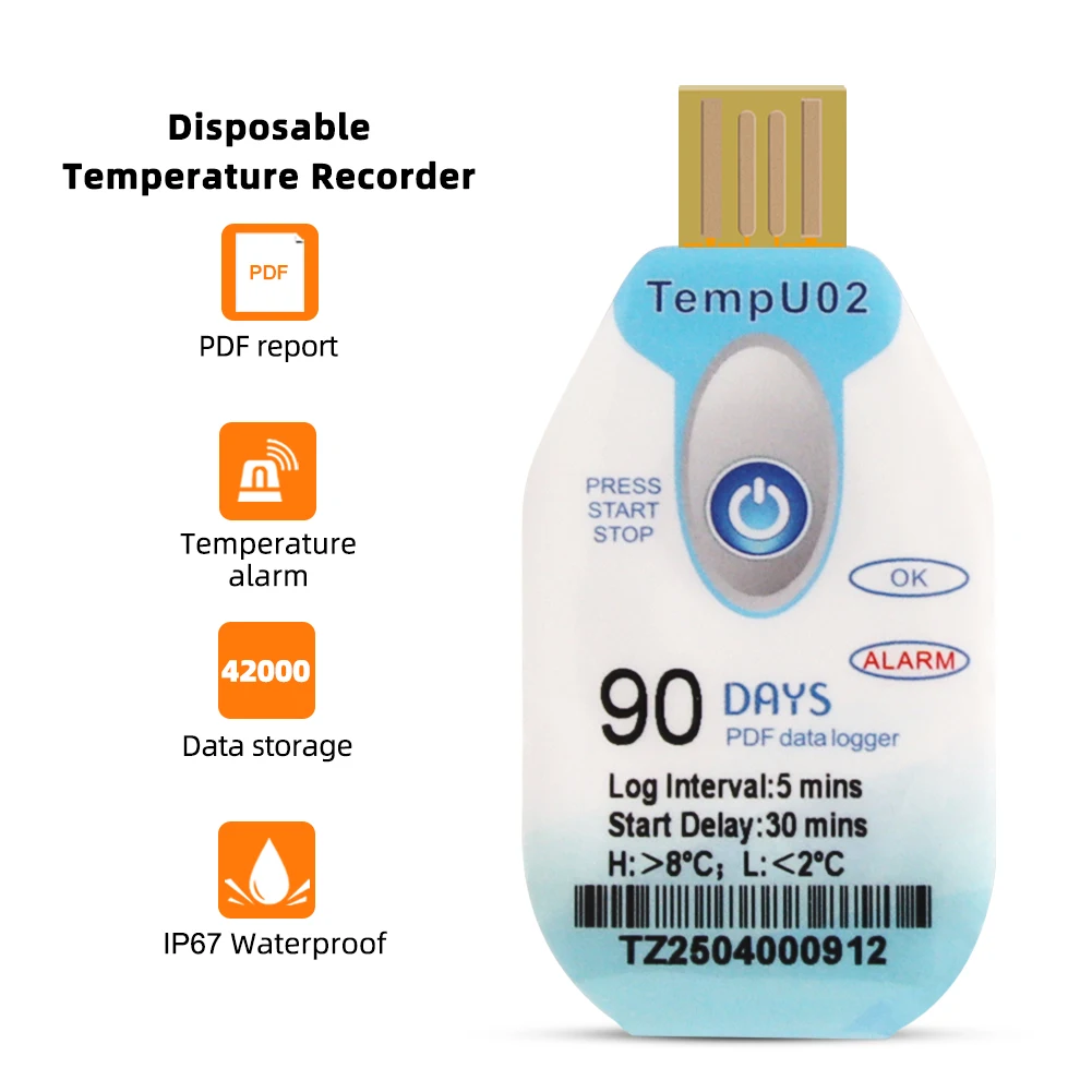 Temperature Data Logger Temp Logger 18000 Data Capacity Thermometer Logger Freezer Logger for Cold Chain Transp. Fruit Storage