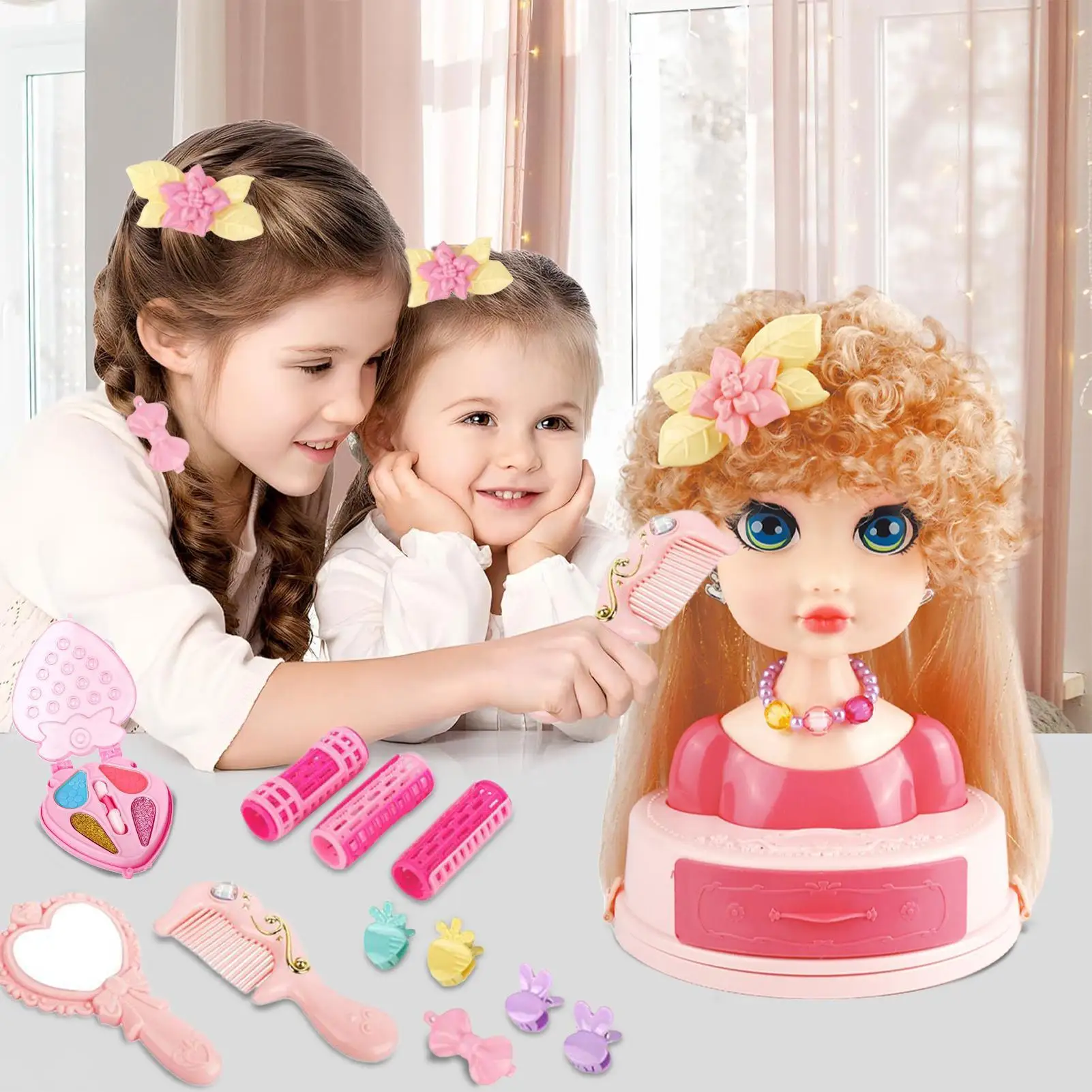 Haar Styling Pop Hoofd Speelgoed Fantasiespel Haar Styling Set Vlechten Praktijk Haarspelden Make-Up Schoonheid Voor 3-6 jaar Oude Beginners