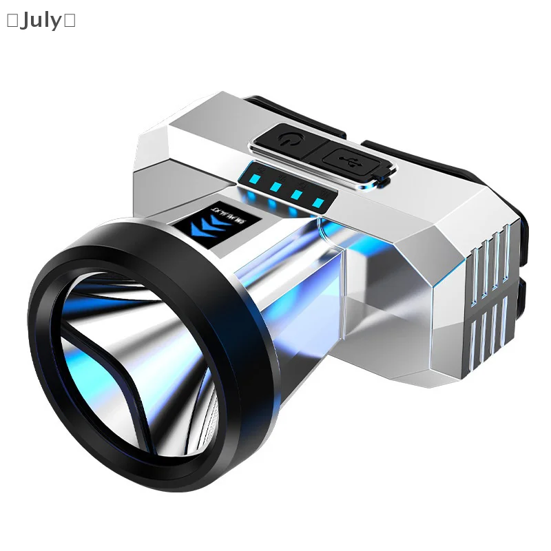 ไฟหน้า LED ที่มีประสิทธิภาพแบบชาร์จไฟได้ไฟหน้ากําลังสูงความสว่างสูงการชาร์จฉุกเฉินไฟฉายกลางแจ้งโคมไฟตกปลา