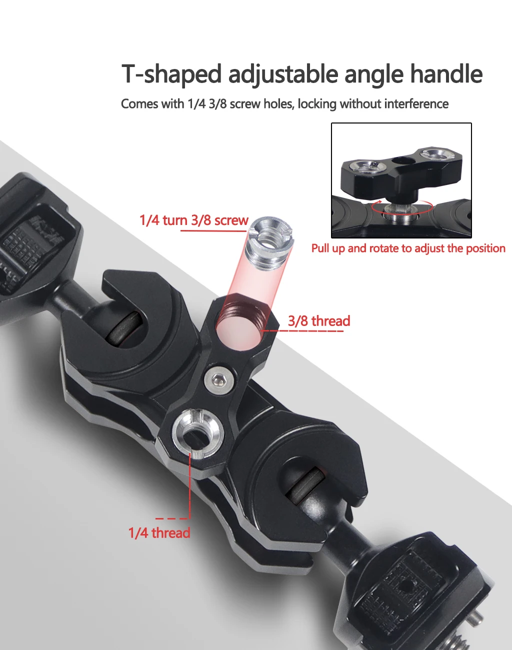 Neuer, verbesserter, universell einstellbarer Doppelkugelkopf 1/4 bis 3/8 Zoll, magischer Arm, Monitorhalterung, Zubehör für DSLR-Kamera-Käfige, unterstützt 5 kg – Detail 33