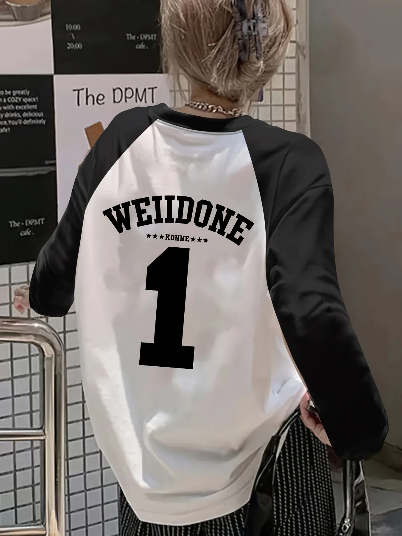 Black Letter Trendy Print Raglan Long Sleeve Tops Women's Casual Vintage Style T Shirt for All Seaons Clothes Outfit Daily Cheap