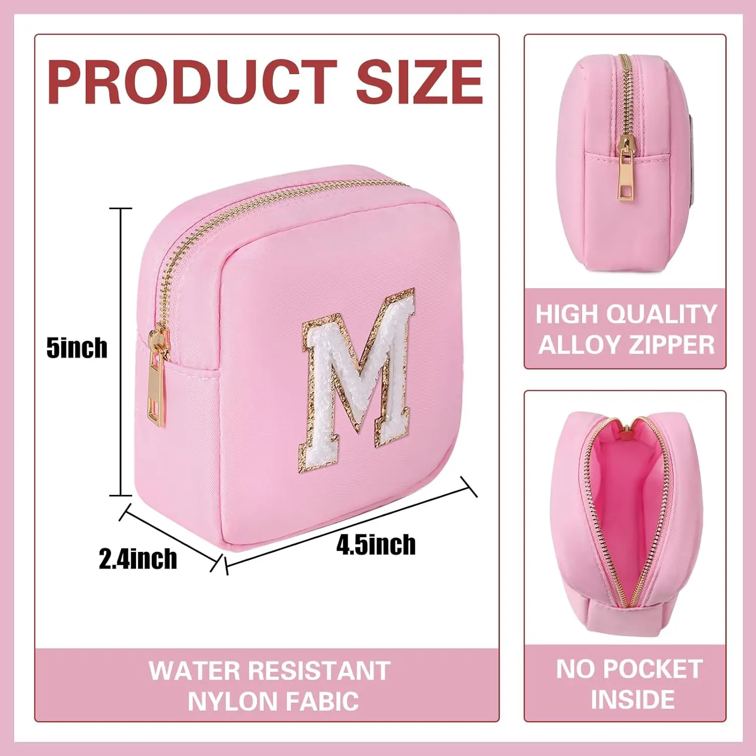 Borsa per il trucco rosa carina iniziale personalizzata regalo di compleanno con monogramma per donne e ragazze, borsa per cosmetici Preppy con